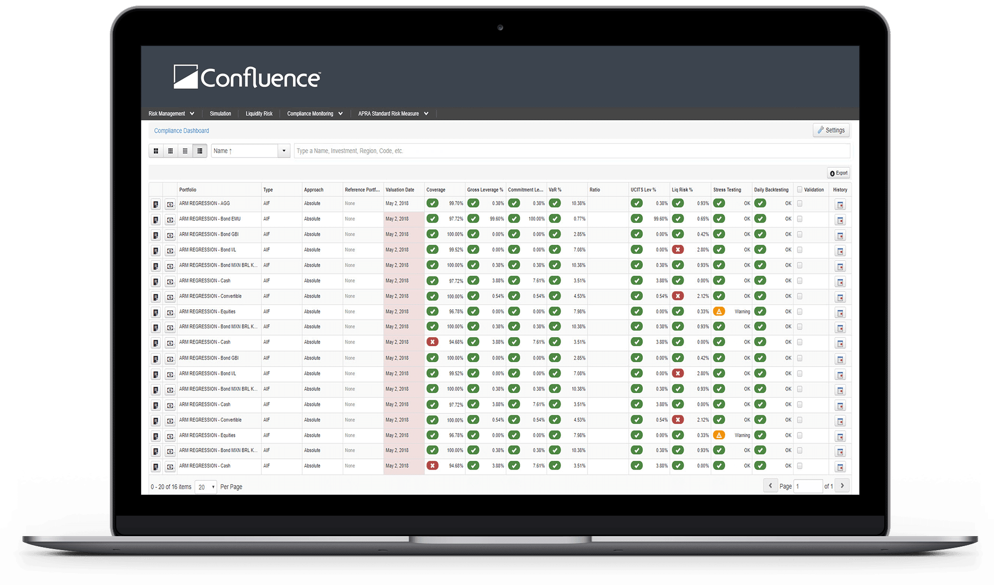 regulatory compliance and risk reporting screenshot on laptop view